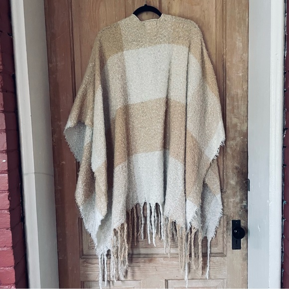 Free People Hampton Brushed Plaid Blanket Wrap One Size Pinkish/Tan - Picture 3 of 5